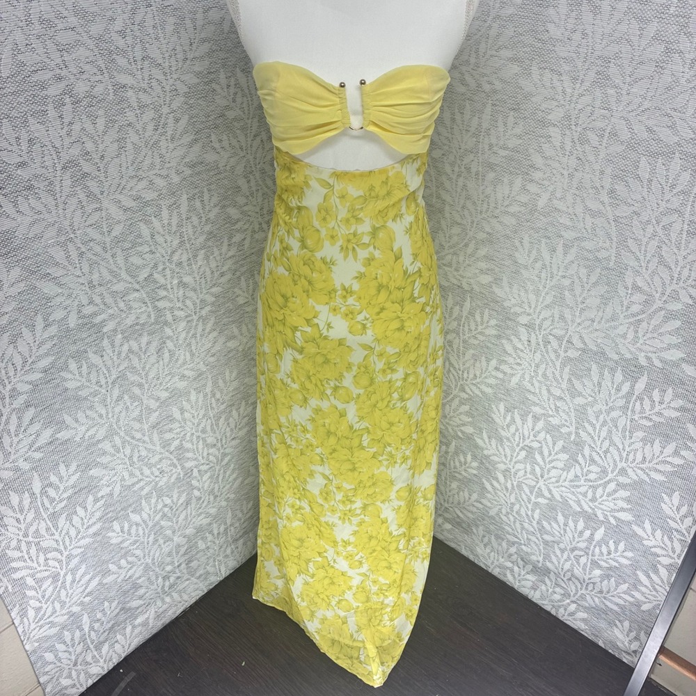 Peppermayo Tropicana Maxi Dress Size 4 Yellow Floral Cutout Strapless NWT Euro - Picture 11 of 12